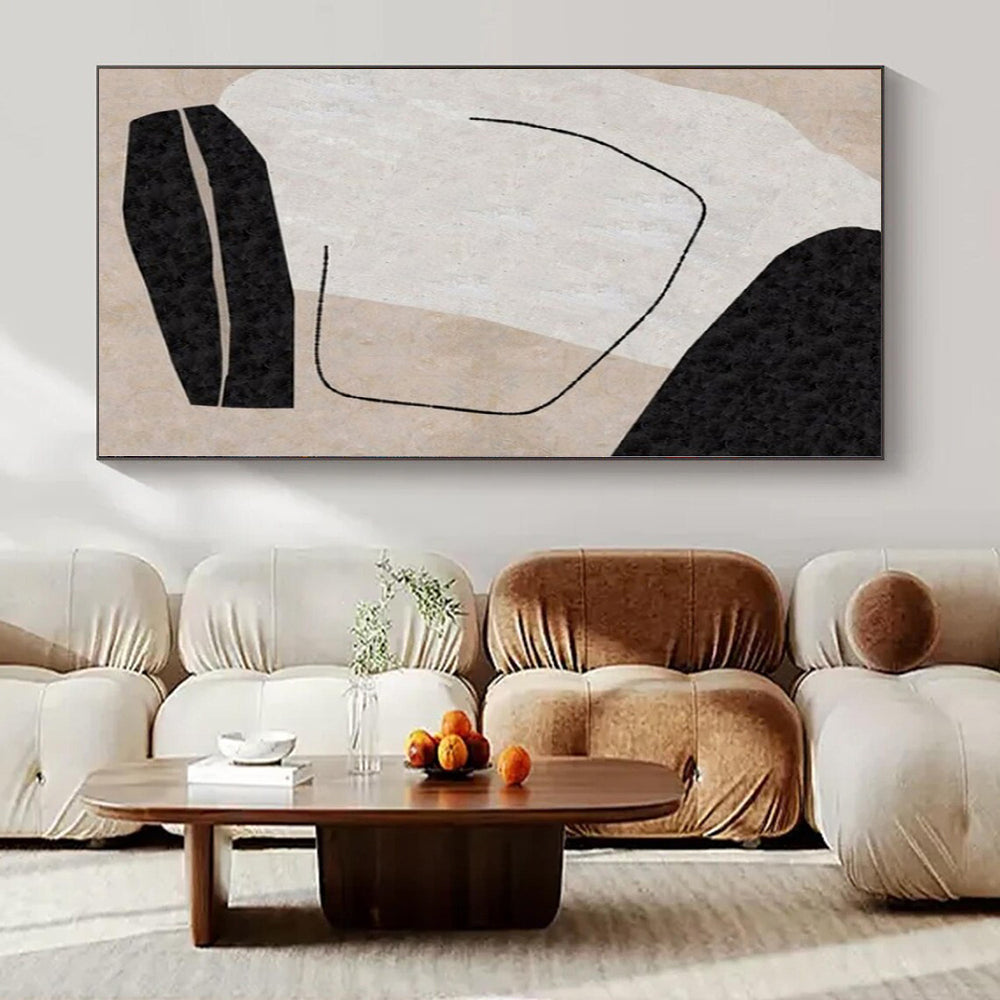 “Black - White - Beige Geometric Fragment” – Geometric Abstract Painting CT1142