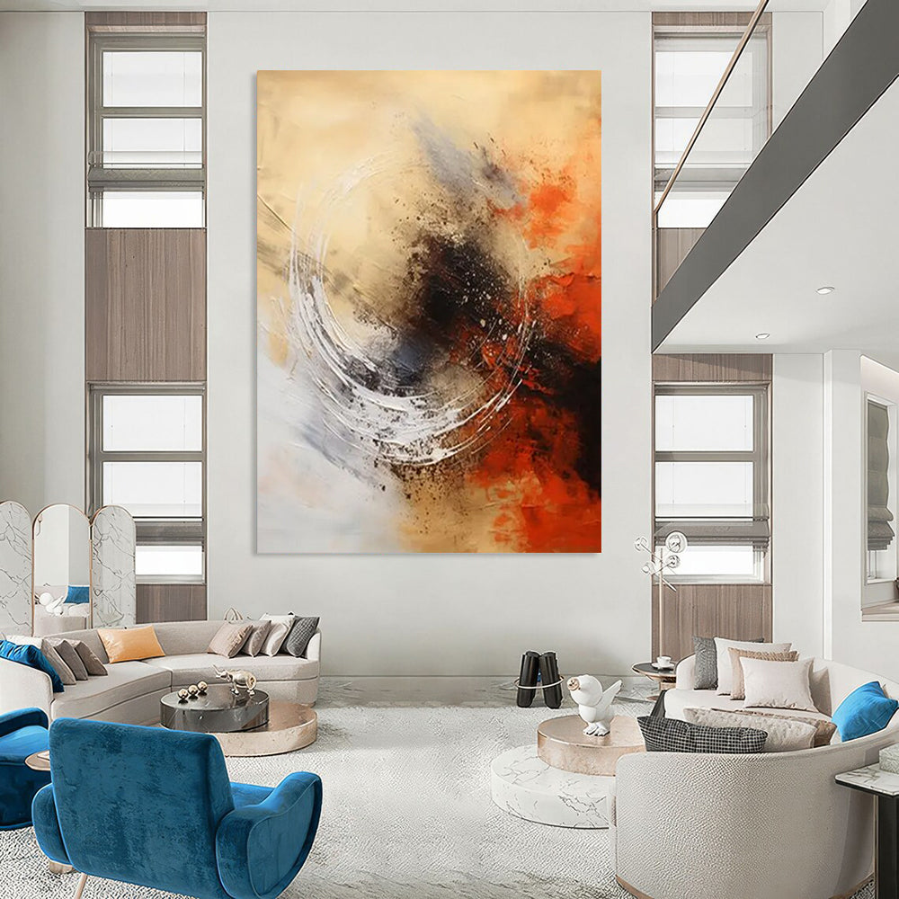 “Beige - Orange Abstract Swirls” - Abstract Expressionist Painting On Canvas DTP121
