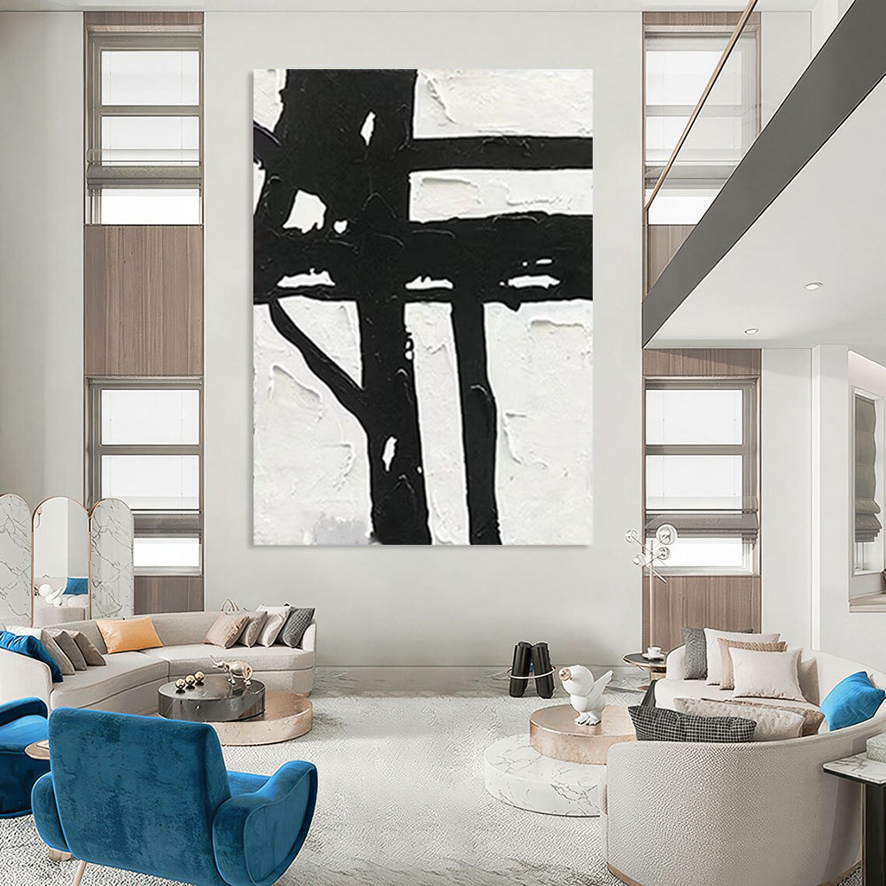 “Black - White Geometric Boldness” - Minimalist Abstract Painting On Canvas DTP148