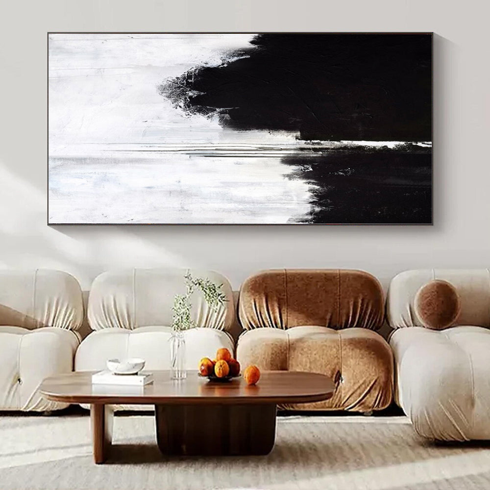 “Black - White Dramatic Drips” – Abstract Expressionist Painting CT1146