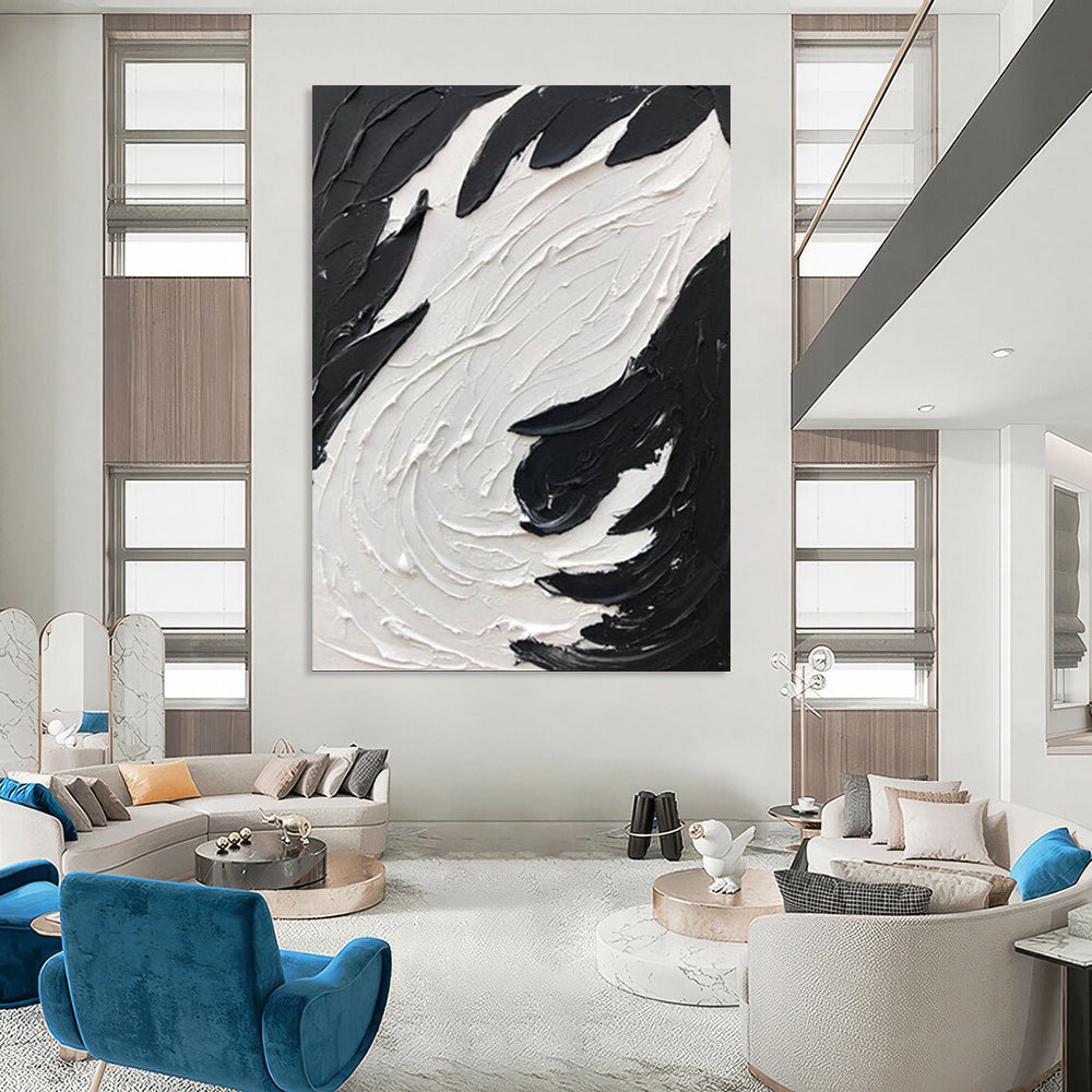 “Black, White Swirl ‘Tactile Tempest’” - Abstract Impasto Painting On Canvas DTP398
