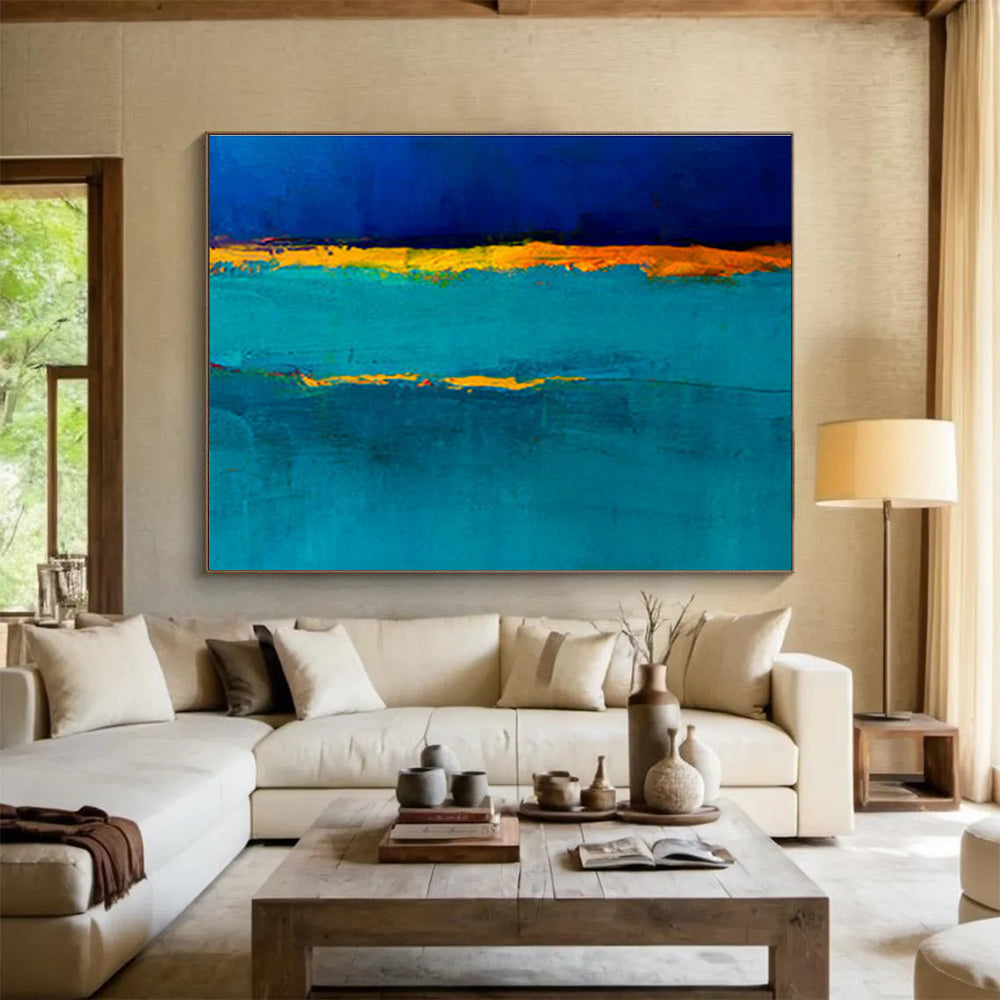 “Blue & Orange Abstract Bands” Abstract Color - Field Painting On Canvas DKH396