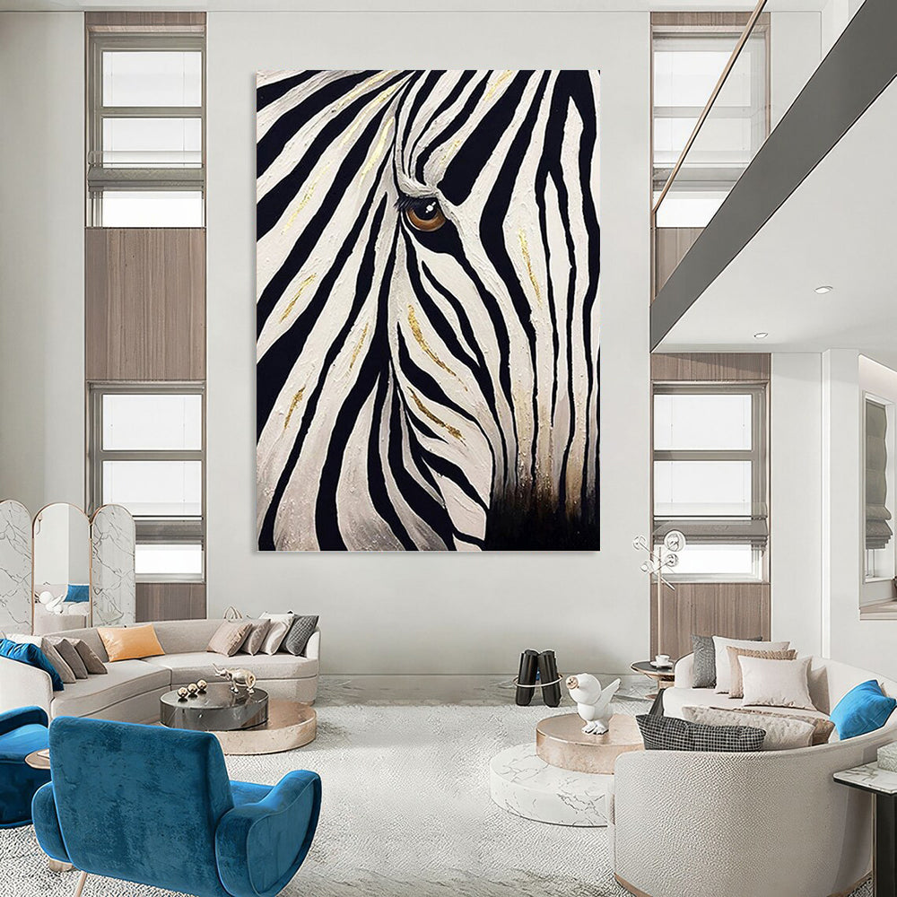 Zebra with Golden Accents in Black and White - Wildlife Painting On Canvas DKH1423