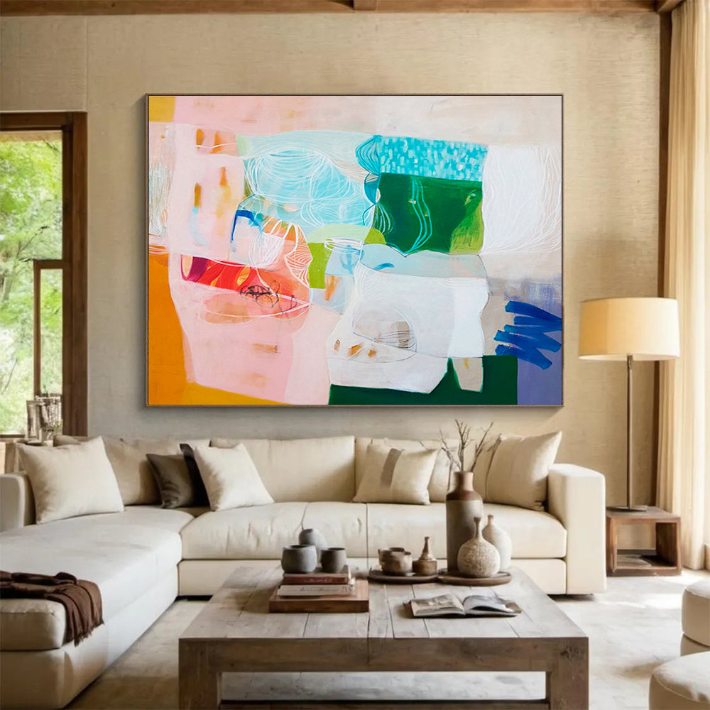 Colorful Abstract Collage - Mixed Shapes and Textures Painting On Canvas DKH054