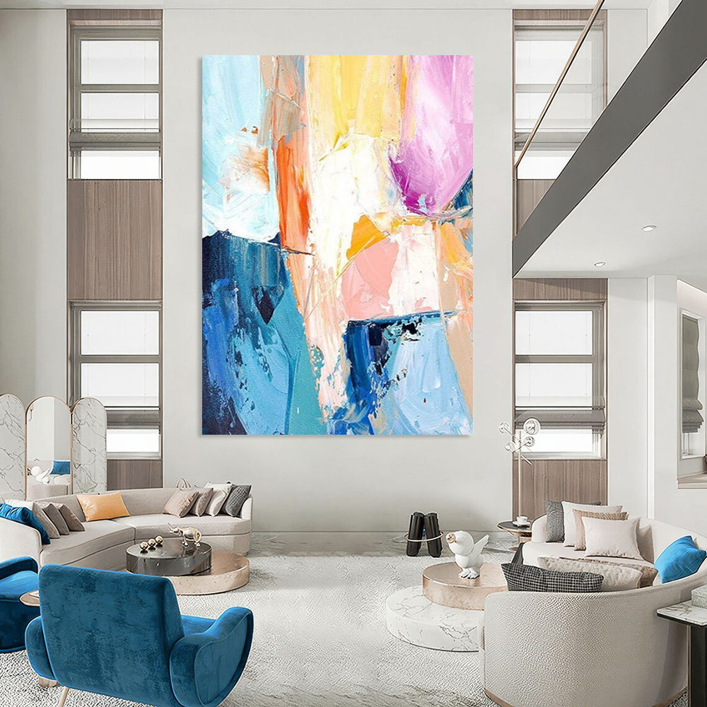 “Color - Clash Harmony” - Blue, Orange, Pink Dynamic Abstract Shapes Painting On Canvas DTP280