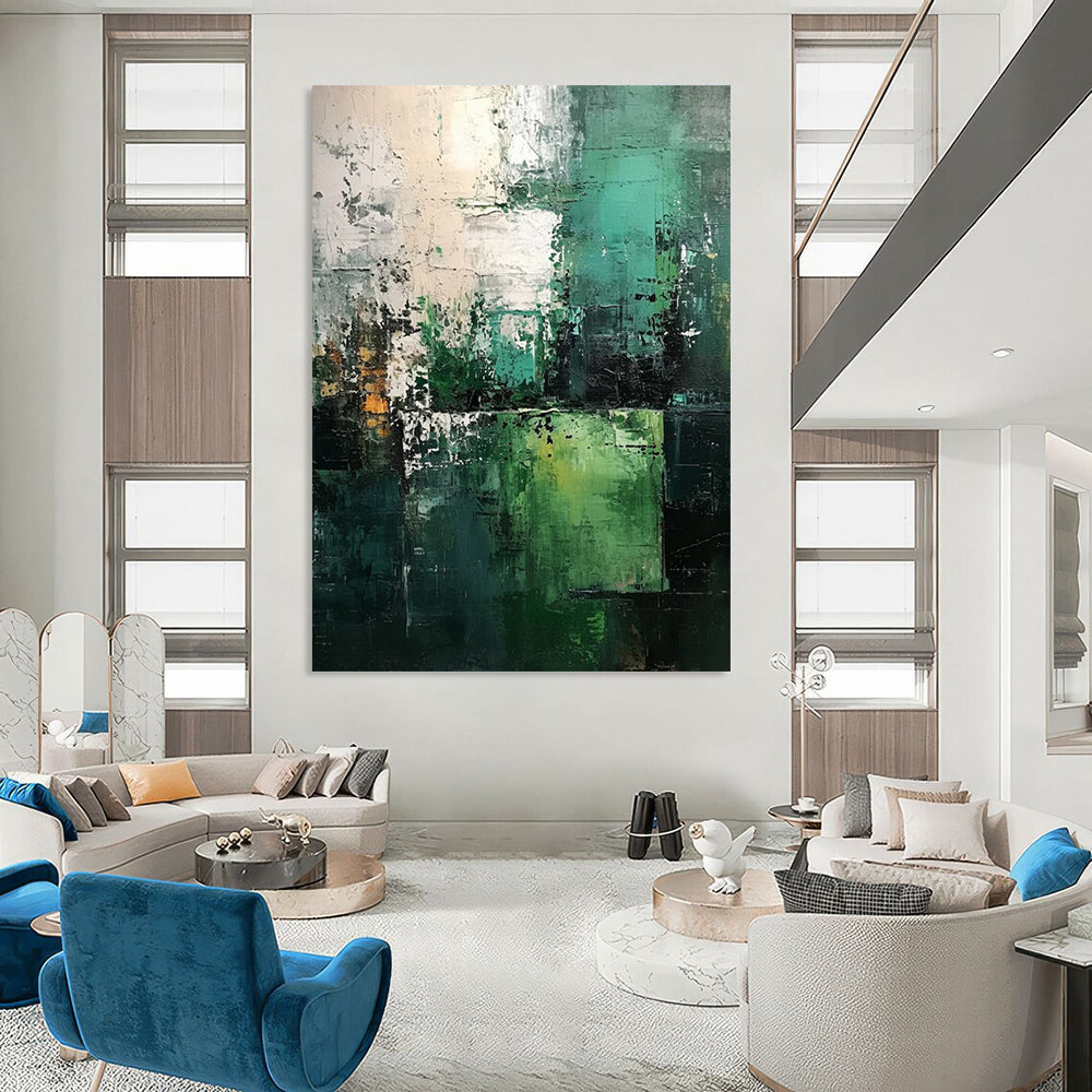 “Teal - Green Abstract Layers” - Impressionist Abstract Painting On Canvas DTP005