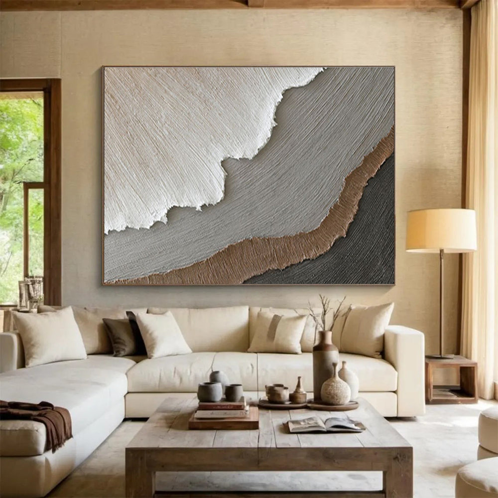“Layered Neutrals”:Textured Beige Gray Abstract Painting On Canvas DKH251