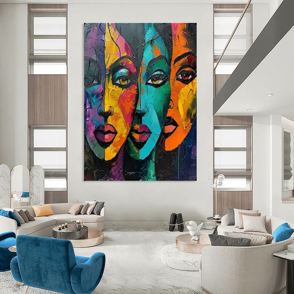 “Colorful Multi - Face Abstract Art” – Expressionistic Oil Painting On Canvas CT2161