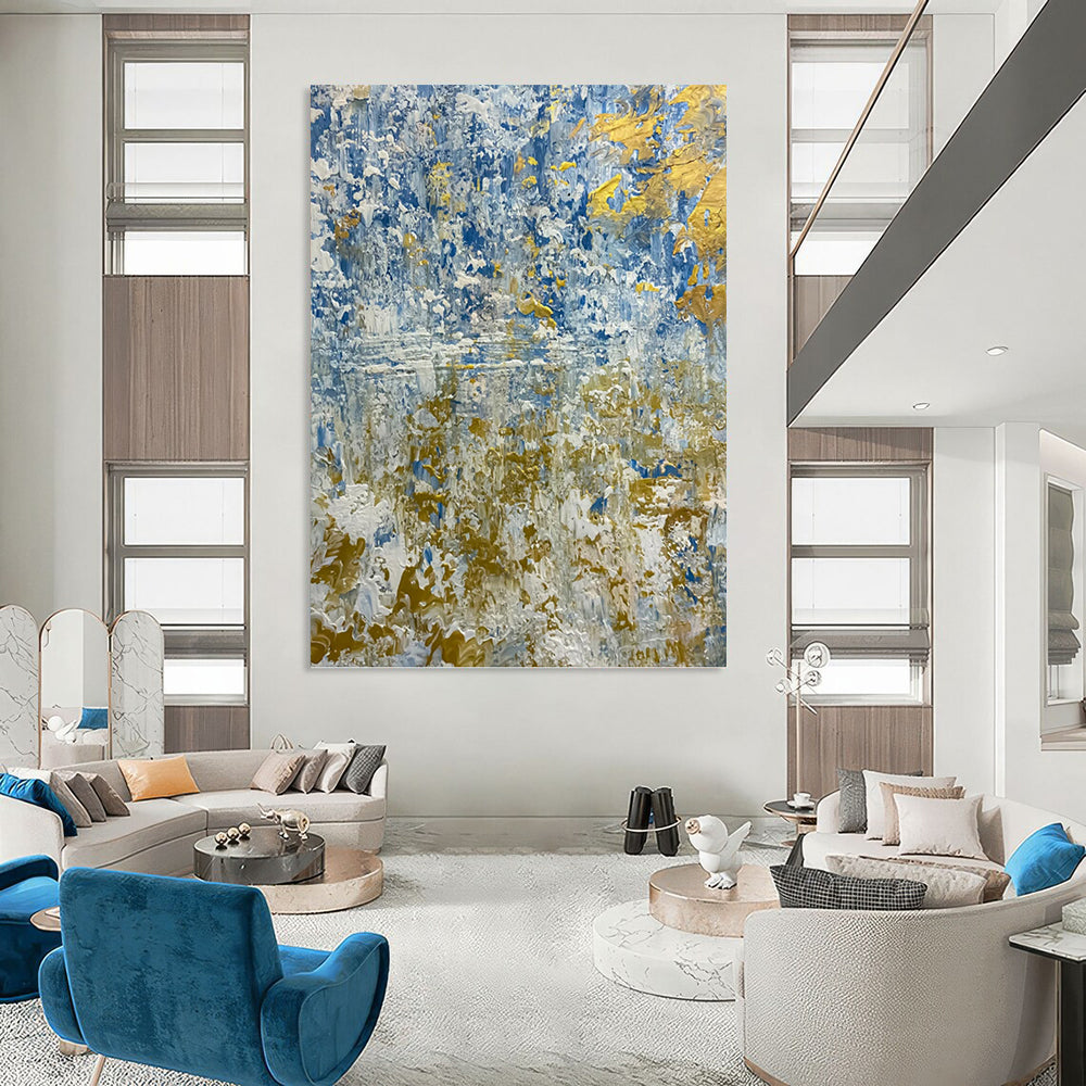 “Blue - Gold Abstract Impasto” - Expressionist Landscape - Inspired Painting On Canvas DKH1681