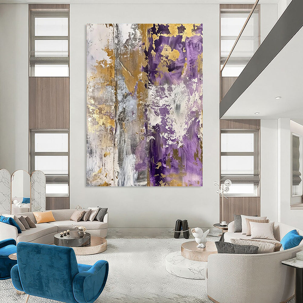 “Purple - Gold Textured Abstraction” - Textured Abstract Painting On Canvas DTP134