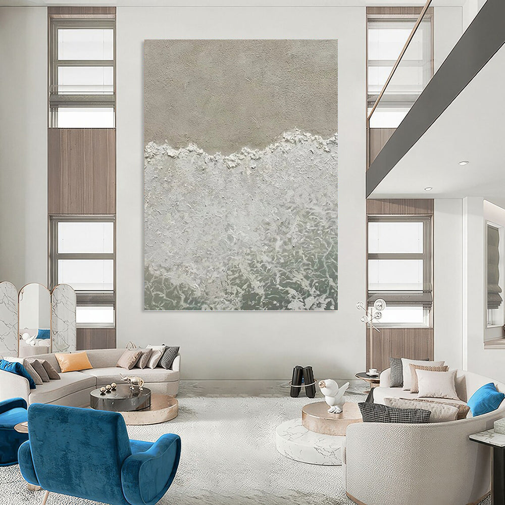 “Neutral Beach Waves - Serene Shore” Painting On Canvas DKH1127
