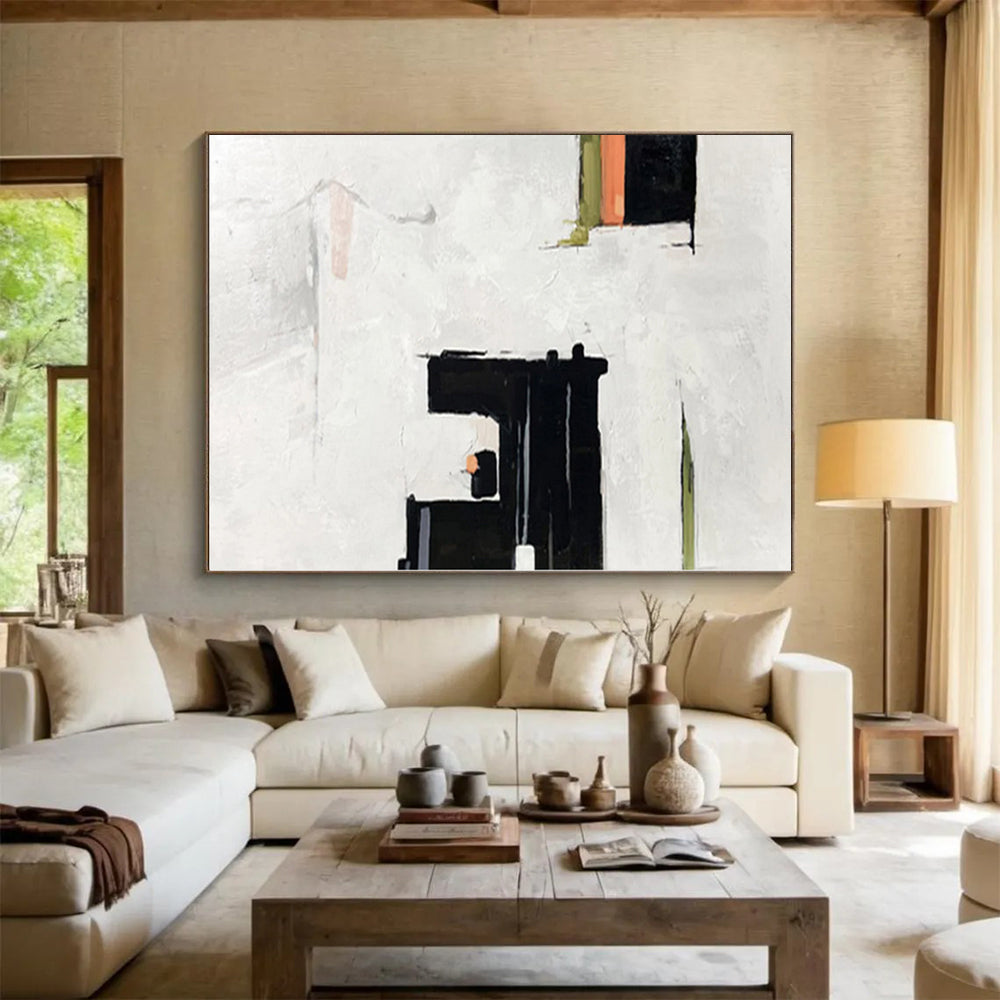 “Minimalist Black - White Geometric Shapes” Abstract Acrylic Art CT0327