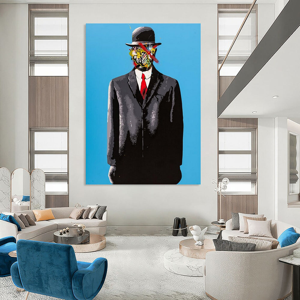 “Surreal Gentleman’s Mosaic” - Colorful Graffiti - Faced Gentleman Painting On Canvas CT2185