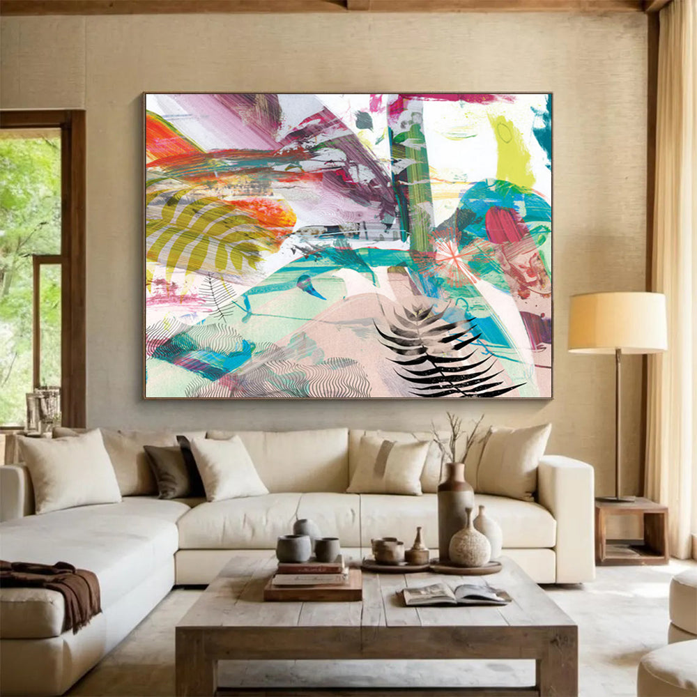 “Vibrant Tropical Collage” Nature - Inspired Abstract Painting On Canvas DLZ118