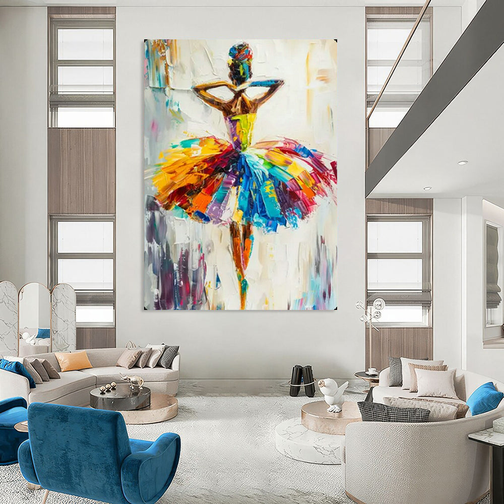 “Colorful Ballerina in Motion” – Impasto Figurative Painting On Canvas CT2118