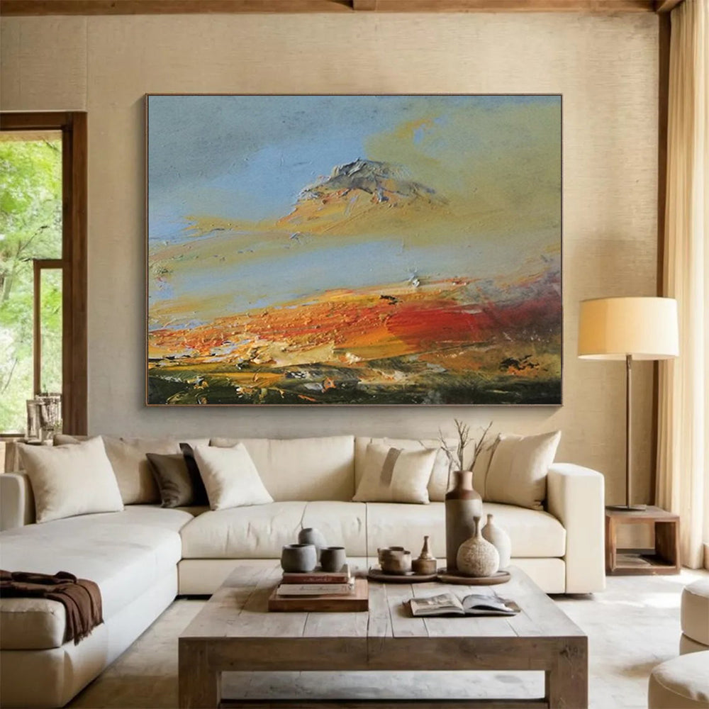 “Colorful, Textured Landscape ‘Vibrant Mountain Sunset’” - Impasto Landscape Painting On Canvas DLZ039