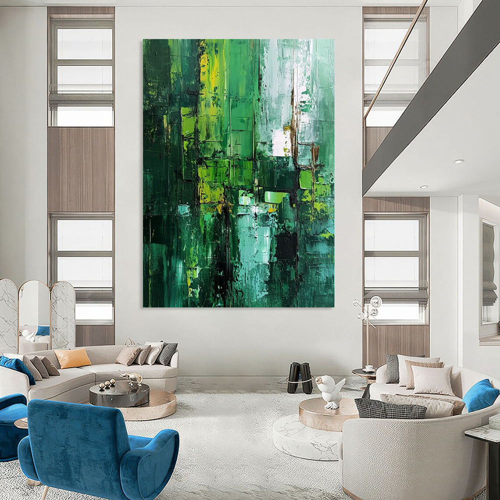“Vibrant Green Abstract Layers” - Expressionist Textured Painting On Canvas DTP012