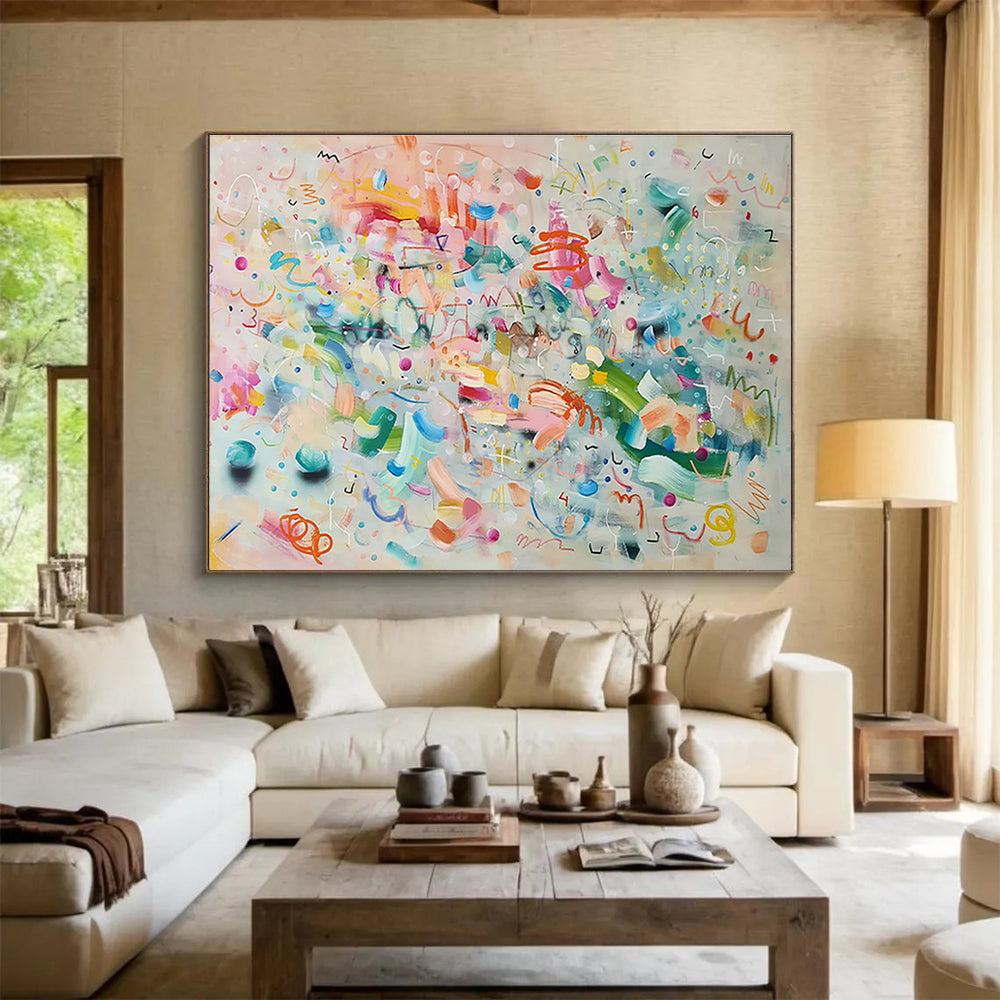 Whimsical Abstract Doodles - Colorful Marks and Playful Symbols Painting On Canvas DKH059