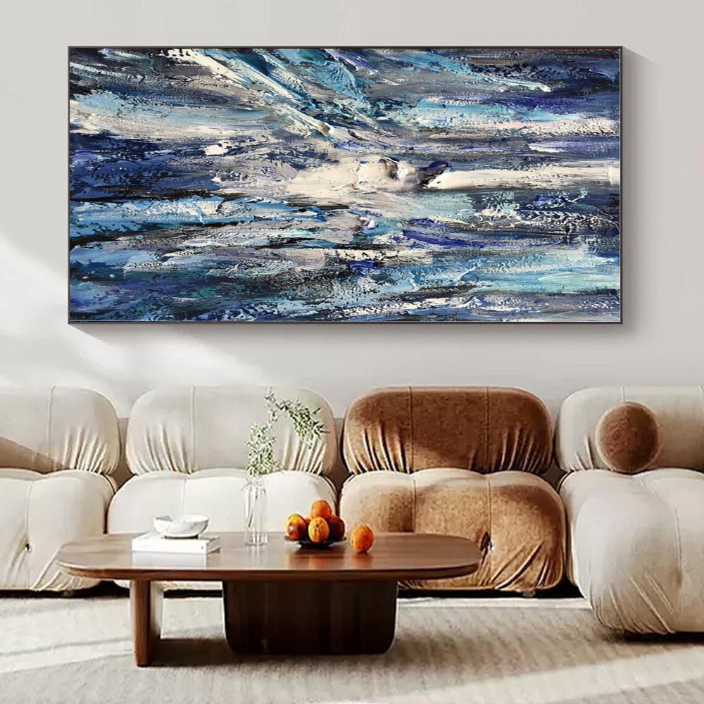 Deep Blue Textured Abstraction - Impasto Abstract Acrylic On Canvas CT1350