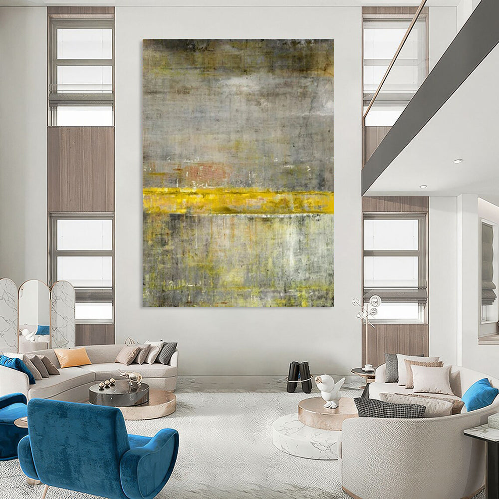 Gray & Yellow Abstract Divide - Minimalist Abstract Painting On Canvas CT2294