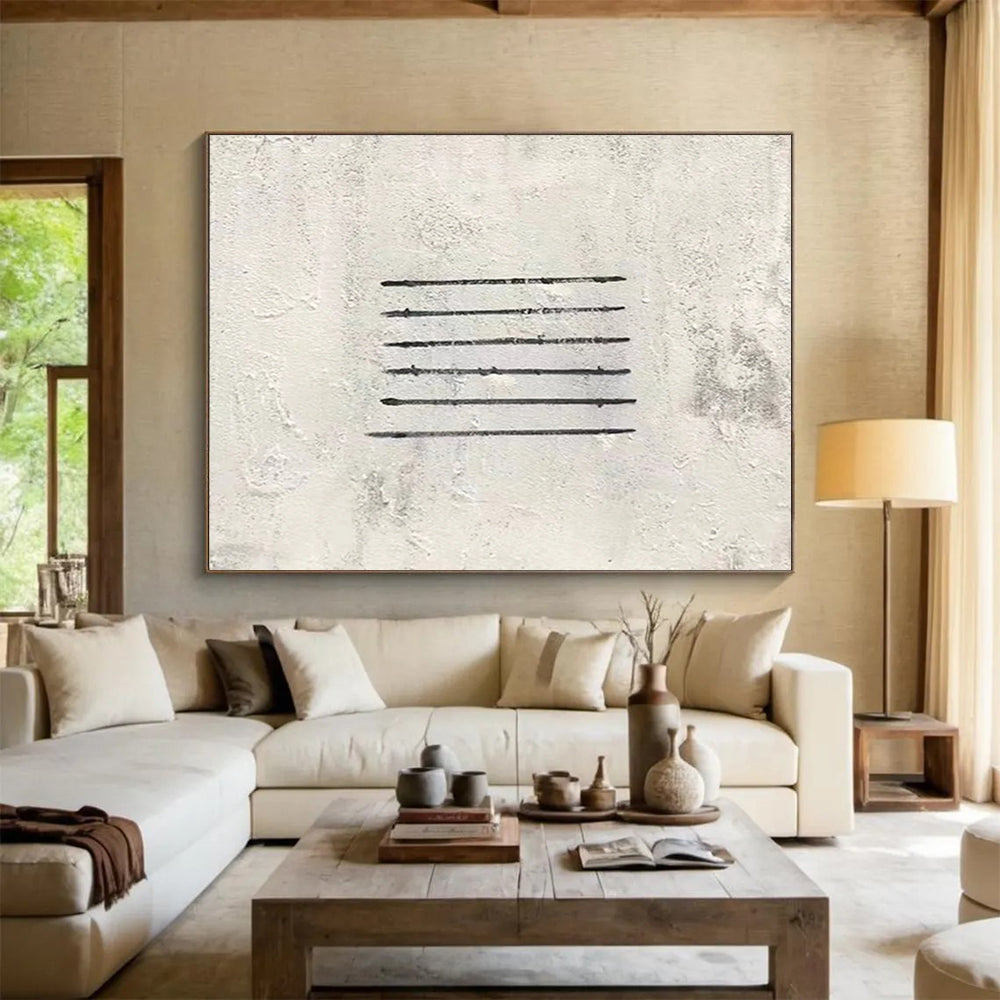 “Linear Simplicity in Gray” - Gray & Black Minimalist Abstract Painting On Canvas DLZ262
