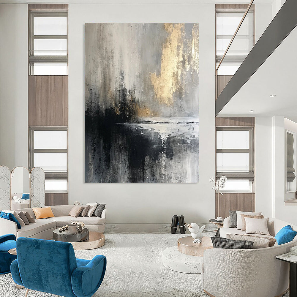 “Gray - Gold Abstract Reflection” - Abstract Expressionist Painting On Canvas DTP067