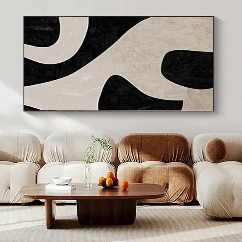 “Black - Beige Geometric Puzzle (Close - up)” – Abstract Geometric Painting CT1100