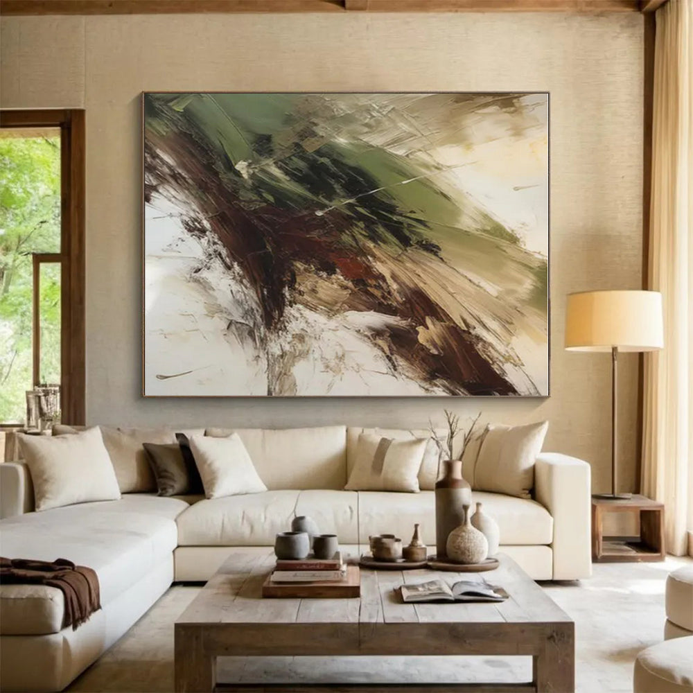 “Green - Brown Abstract Swirl” ,Abstract Oil Painting CT0826