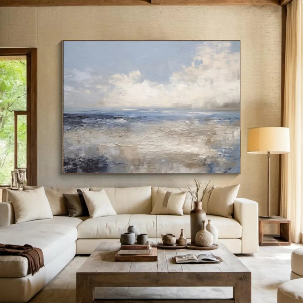 “Blue & Gray Coastal Impression” Impressionist Seascape Painting On Canvas DKH337