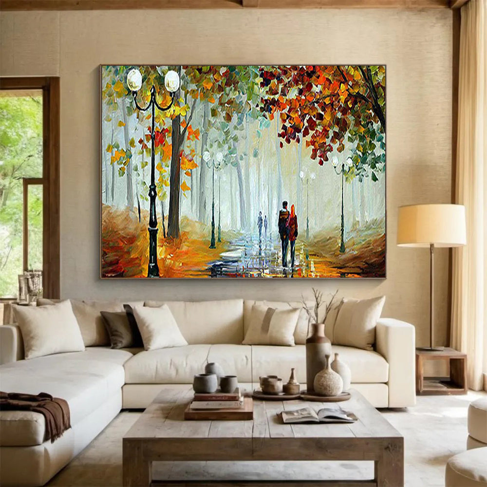 Colorful Autumn Park Stroll - Impressionist Landscape Painting On Canvas DLZ225