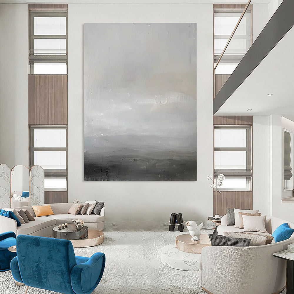 “Gray - White Minimalist Horizon” - Minimalist Abstract Painting On Canvas DTP064