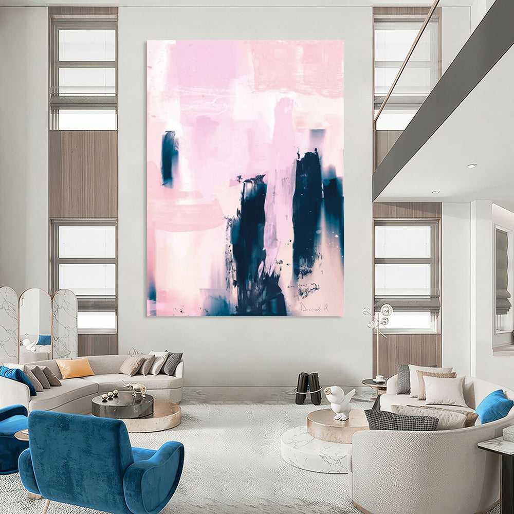 “Pink and Indigo Urban Abstract” - Abstract Expressionist Painting On Canvas DTP179