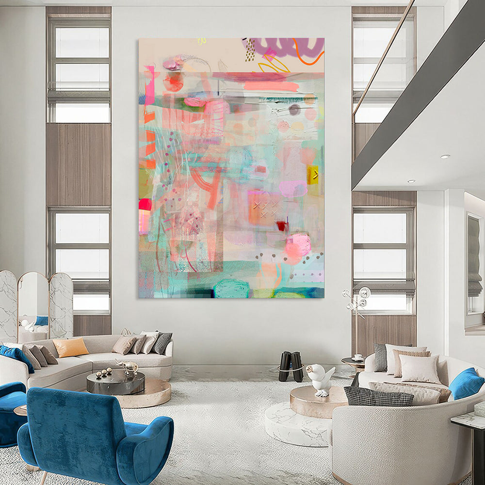 Pastel Colors, Layered Shapes - "Candyland Collage" - Abstract Mixed - media Art CT1815