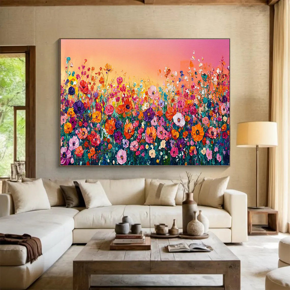 Vibrant Flower Field at Sunset Painting On Canvas DKH680