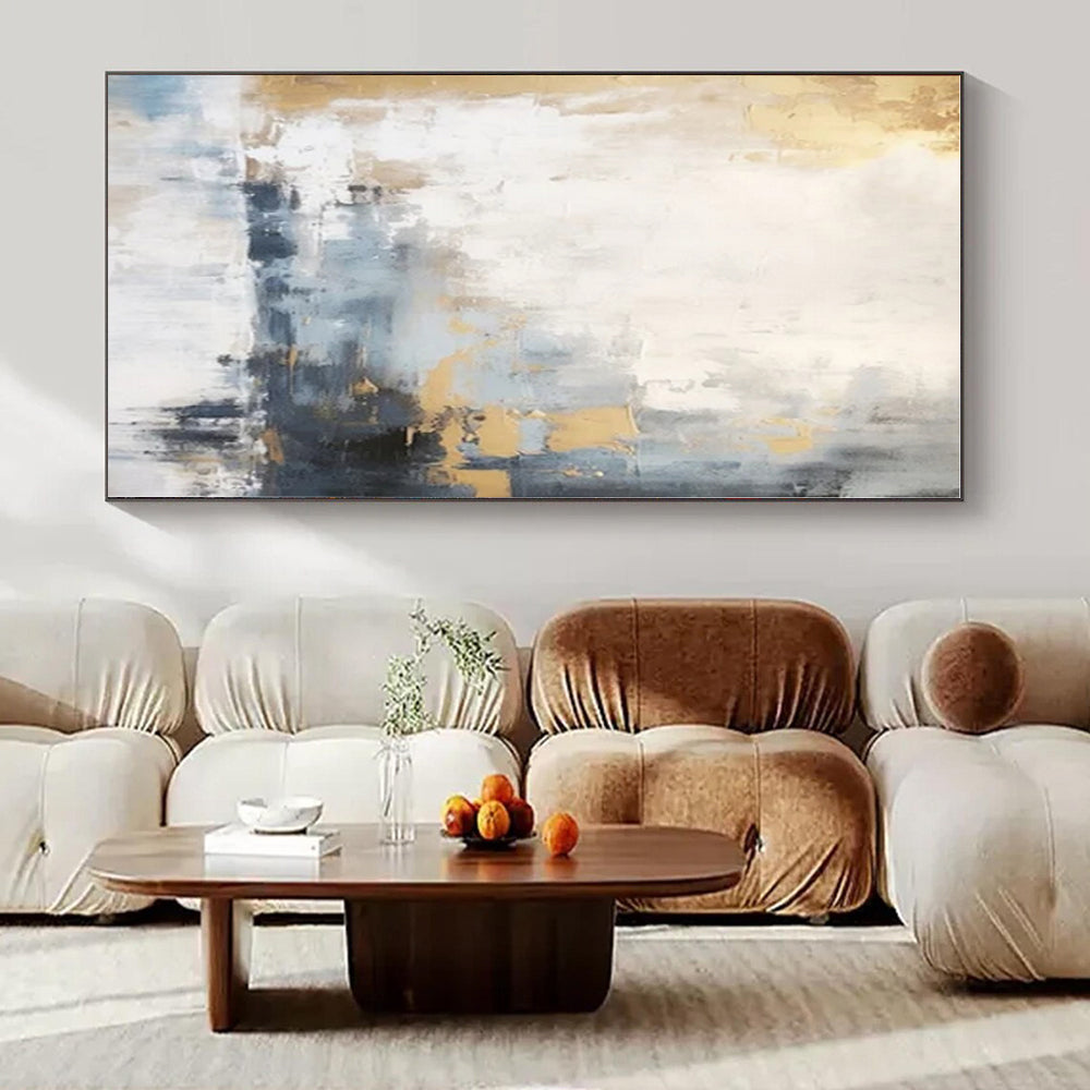 Neutral Tones with Gold & Blue - Abstract Expressionist Acrylic On Canvas CT1339