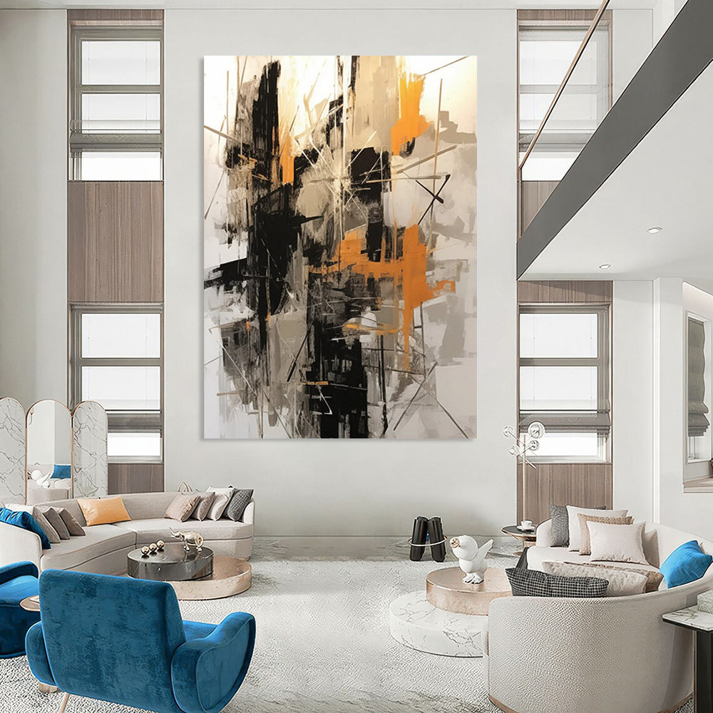 “Black - Orange Abstract Chaos” - Abstract Expressionist Painting On Canvas DTP116