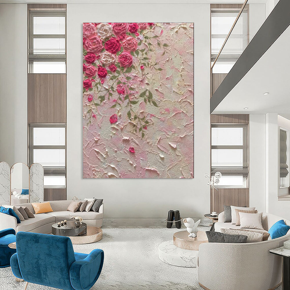 “Textured Pink Roses” - Impasto Floral Painting CT1985