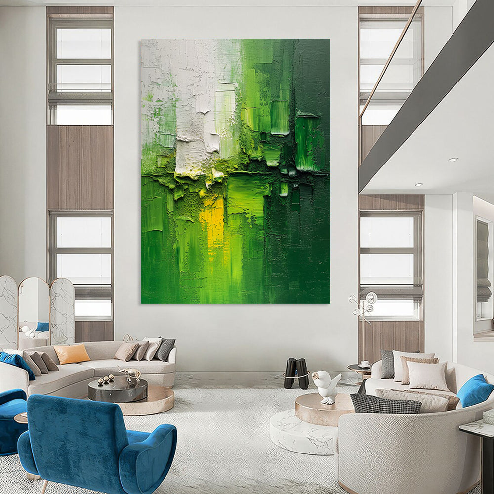 “Textured Green - Yellow Abstract” - Impasto Expressionist Painting On Canvas DTP003