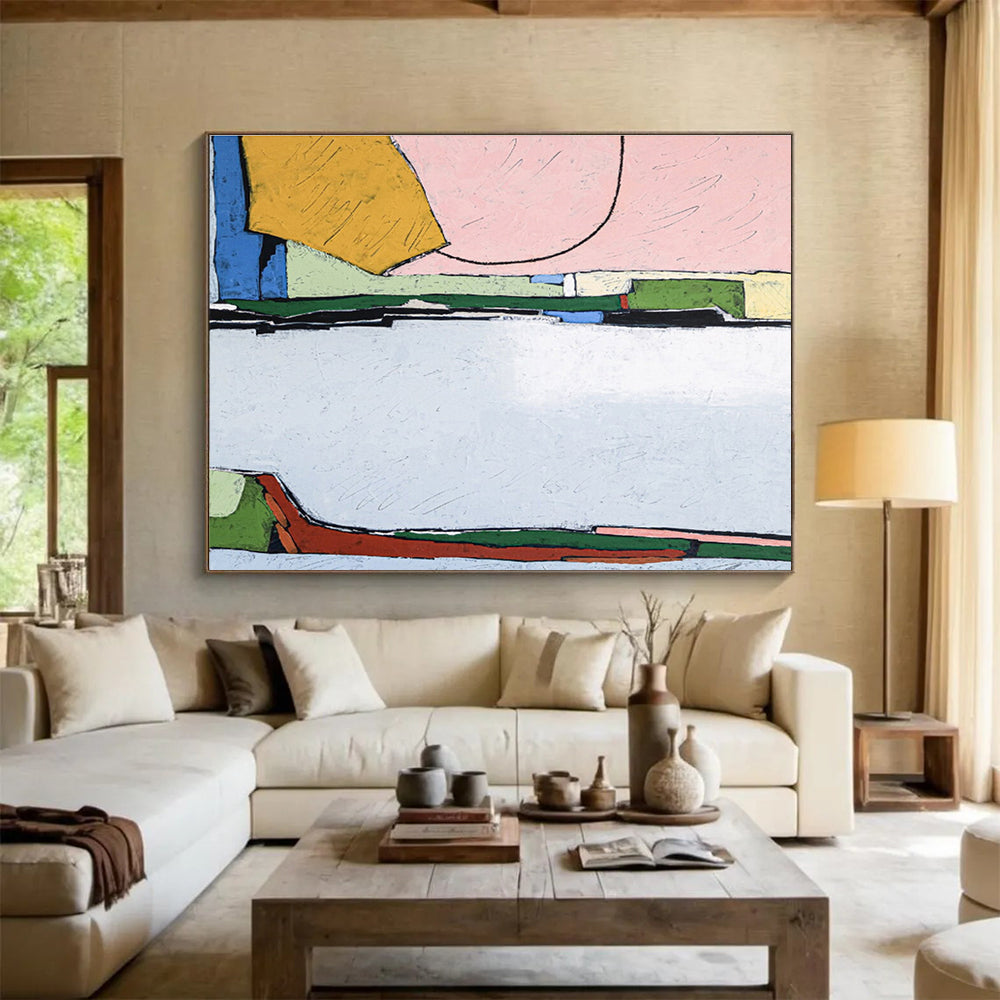 “Pink - Yellow Geometric Blocks” Abstract Acrylic Painting On Canvas DKH541