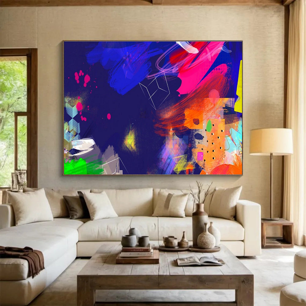 Neon Nights Collage Blue Pink Colorful Abstract Elements Painting On Canvas DKH202