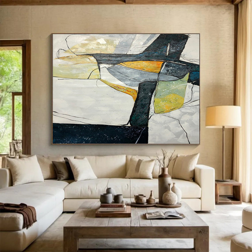“Color - Blocked, Abstract Forms ‘Geometric Coastal Abstraction’” - Abstract Geometric Painting On Canvas DLZ038
