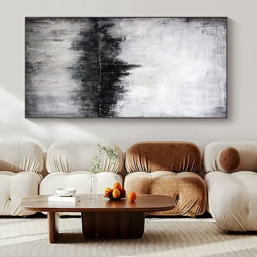 “Moody Black - White Cityscape Reflection” – Abstract Landscape Painting CT1090