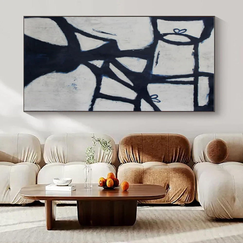 Black - White Geometric Tree - Geometric Abstract Acrylic Painting CT1418