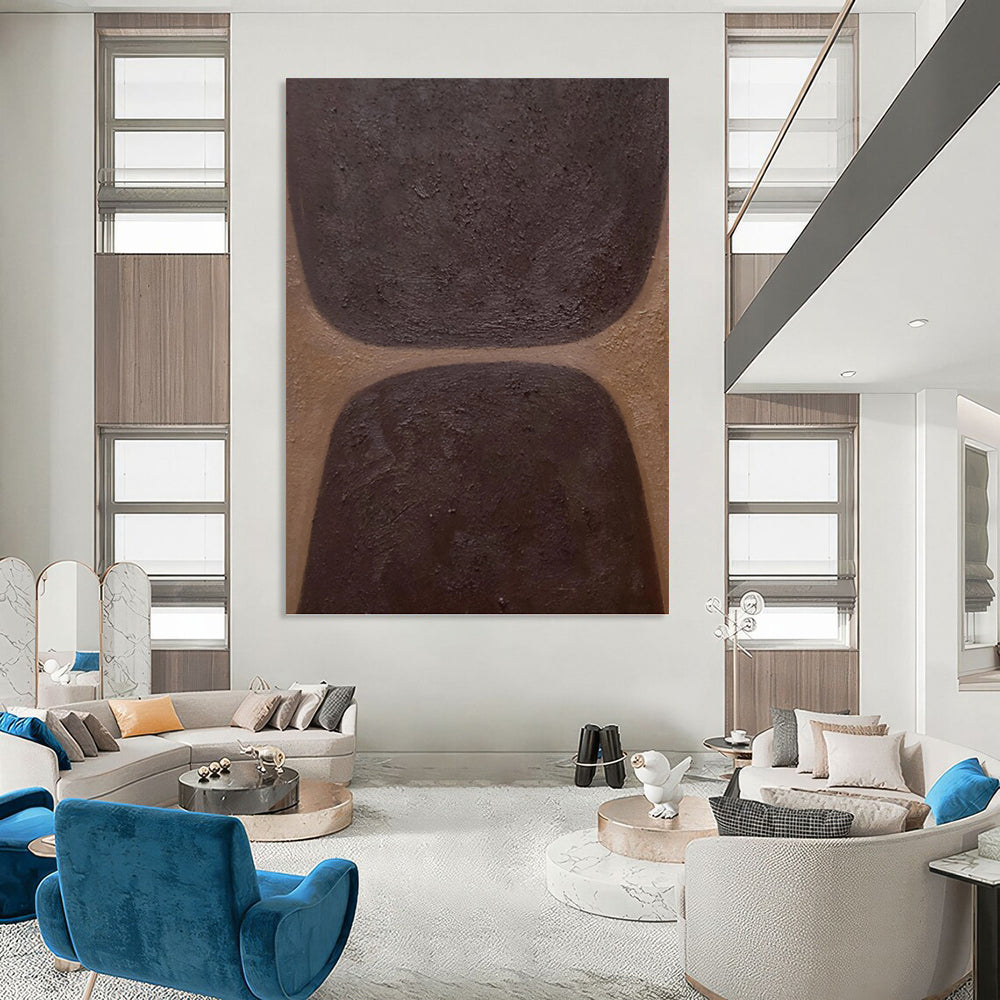 “Chocolate Textures” - Dark Brown & Tan Minimalist Shapes Painting On Canvas DKH1169