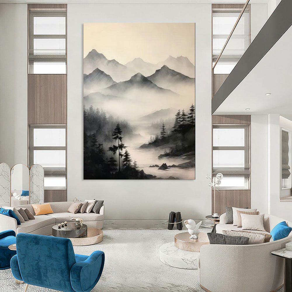 Ink Washed Mountains Gray White Traditional Chinese Landscape Painting CT1917