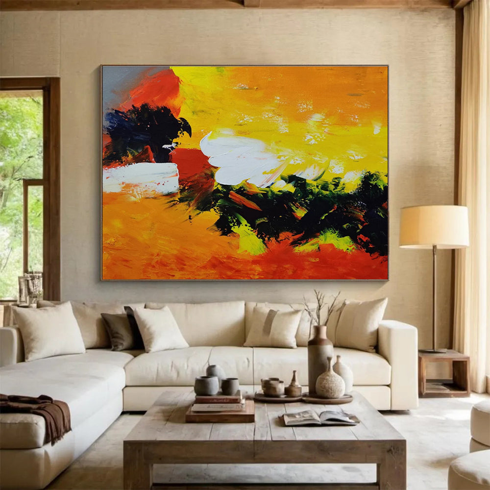 Vibrant Yellow And Red Abstract Painting On Canvas DKH652