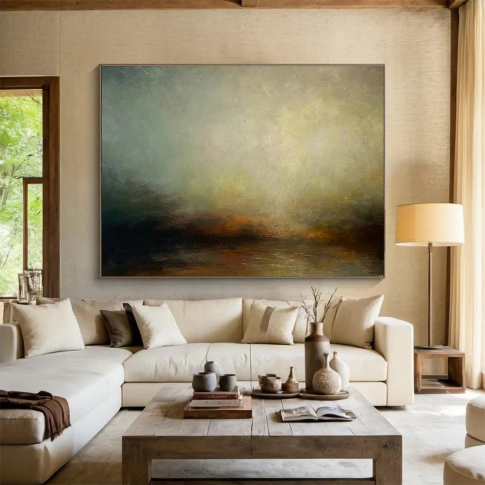 “Muted Earth Tones Abstract Horizon” - Minimalist Landscape Painting On Canvas DKH773