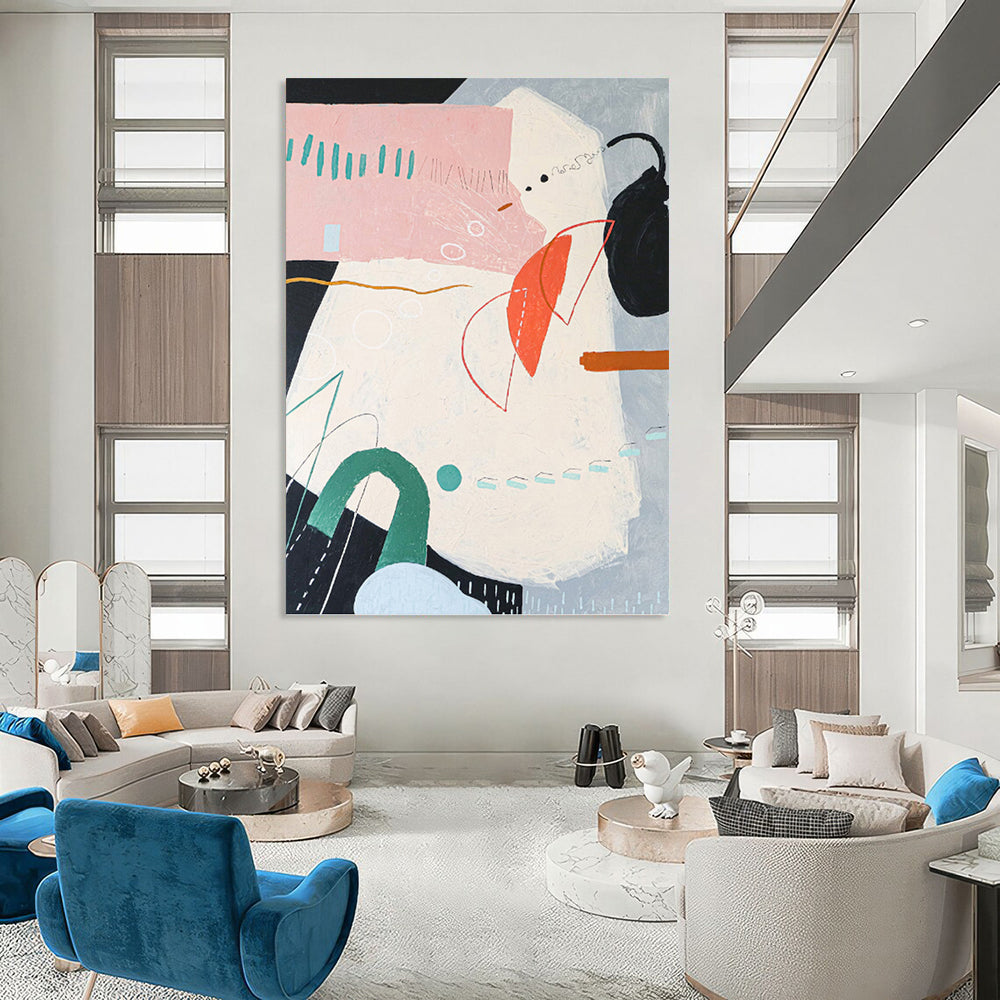 “Pastel - Toned Abstract Forms” - Whimsical Abstract Painting On Canvas DKH1093