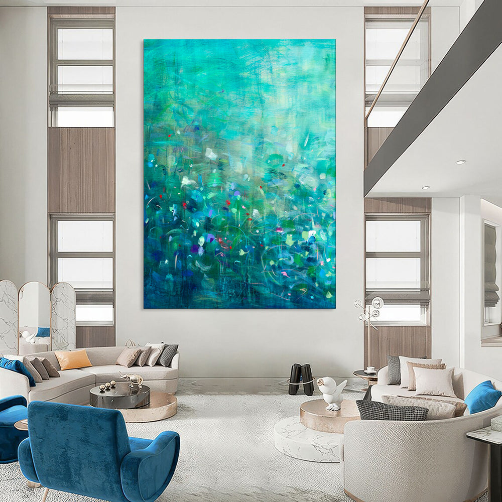 Teal, Colorful Flecks - "Enchanted Forest" - Abstract Landscape Painting CT1859