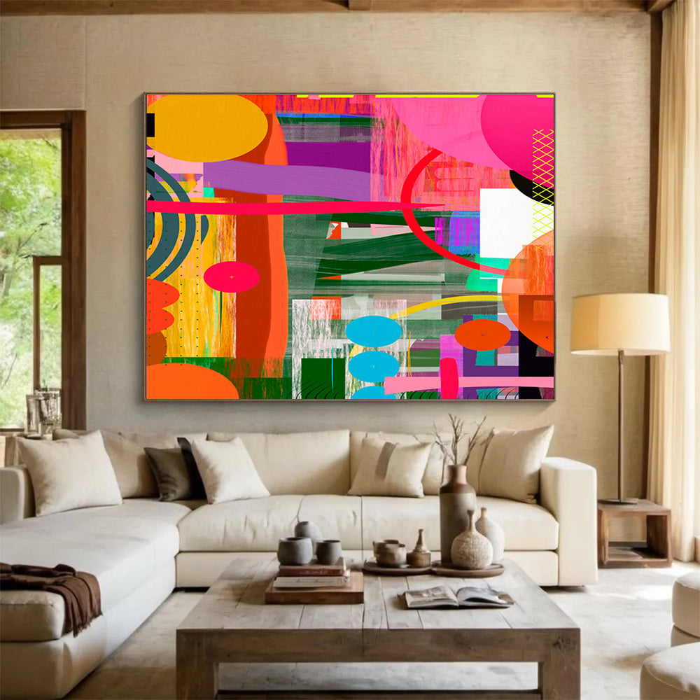 Colorful Geometric Collage “Vibrant Geometric Carnival” Painting On Canvas DKH082